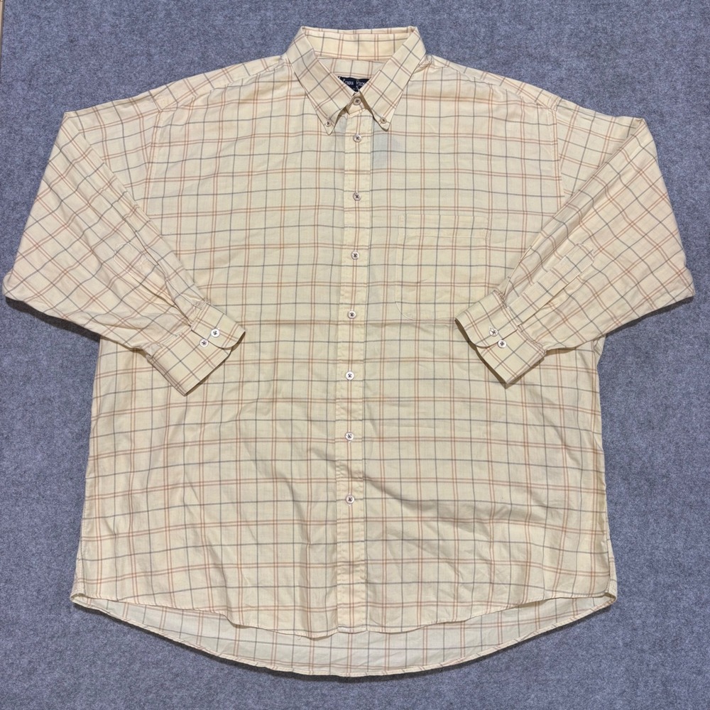 Gitman Bros Mens XXL Yellow Plaid Button Down Shirt Made in USA Long Sleeve